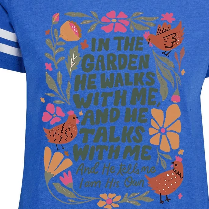 In The Garden He Walks With Me And He Talks With Me Enza Ladies Jersey Football T-Shirt