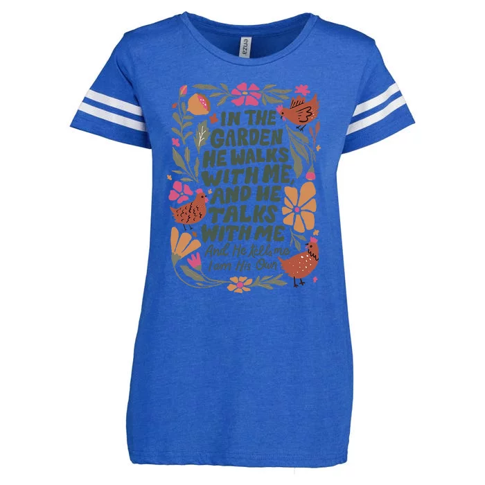 In The Garden He Walks With Me And He Talks With Me Enza Ladies Jersey Football T-Shirt