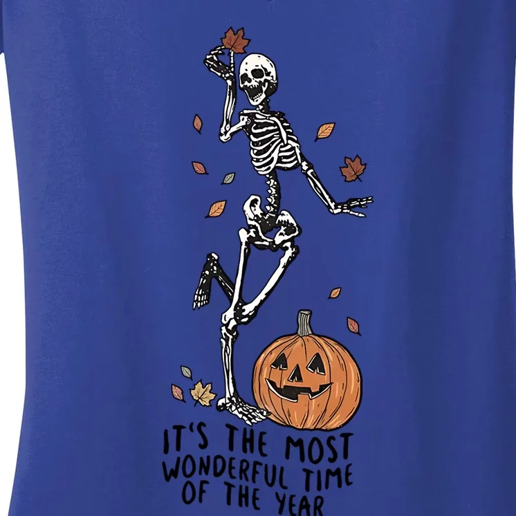 Its The Greatest Time Of The Year Funny Skeleton Halloween Cute Gift Women's V-Neck T-Shirt