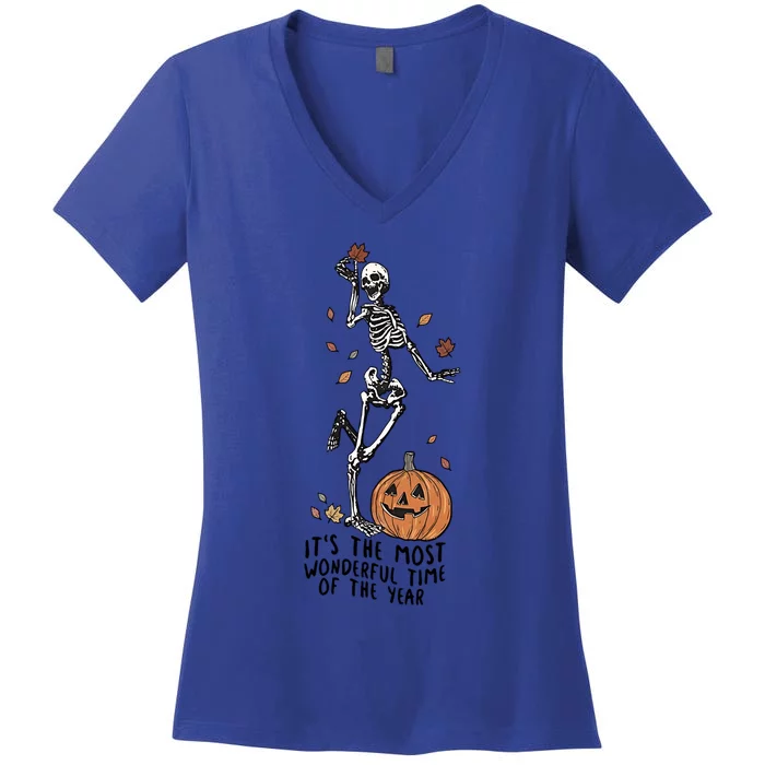 Its The Greatest Time Of The Year Funny Skeleton Halloween Cute Gift Women's V-Neck T-Shirt