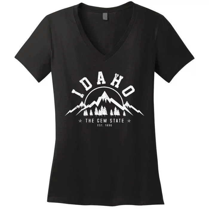 Idaho The Gem State Est. 1890 Vintage Mountains Gift Women's V-Neck T-Shirt