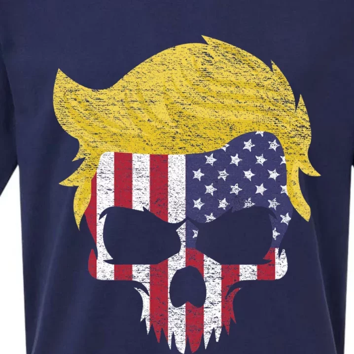 Iconic Trump Hair Skull Usa Flag Funny Republican Gift Great Gift Sueded Cloud Jersey T-Shirt