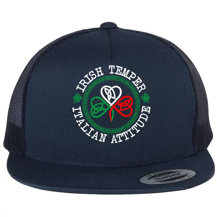 Irish Temper Italian Attitude Shamrock Italy Flag Pattys Day Flat Bill Trucker Hat