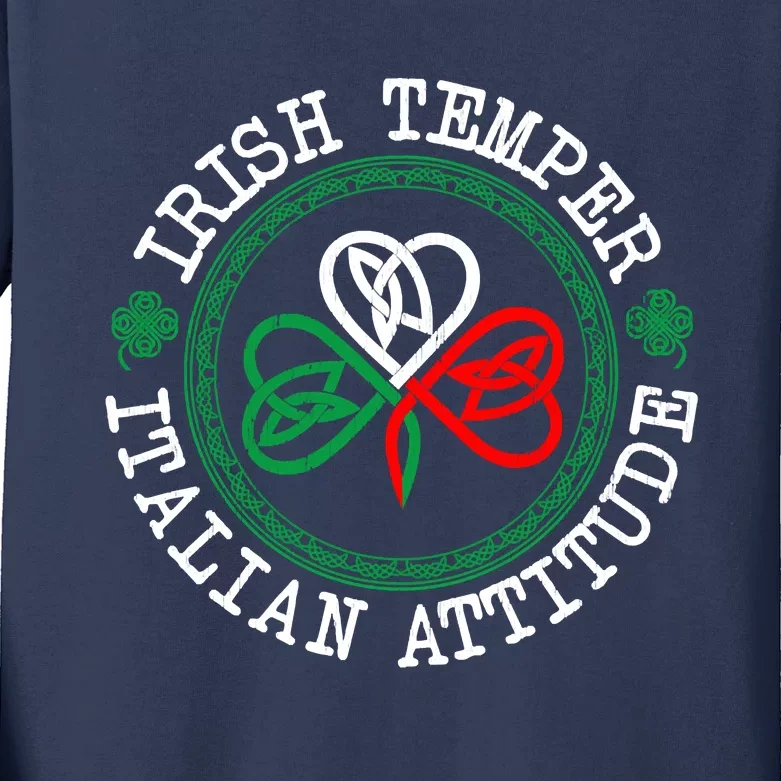 Irish Temper Italian Attitude Shamrock Italy Flag Pattys Day Kids Long Sleeve Shirt