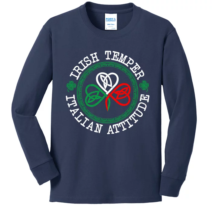 Irish Temper Italian Attitude Shamrock Italy Flag Pattys Day Kids Long Sleeve Shirt