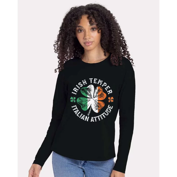 Irish Temper Italian Attitude Apparel St Patrick's Day Womens Cotton Relaxed Long Sleeve T-Shirt