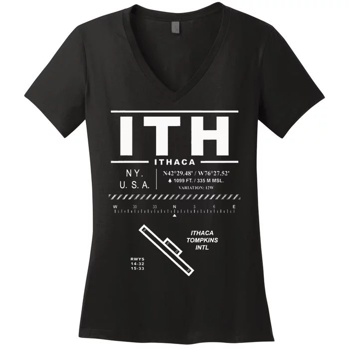 Ithaca Tompkins International Airport New York Ith Women's V-Neck T-Shirt