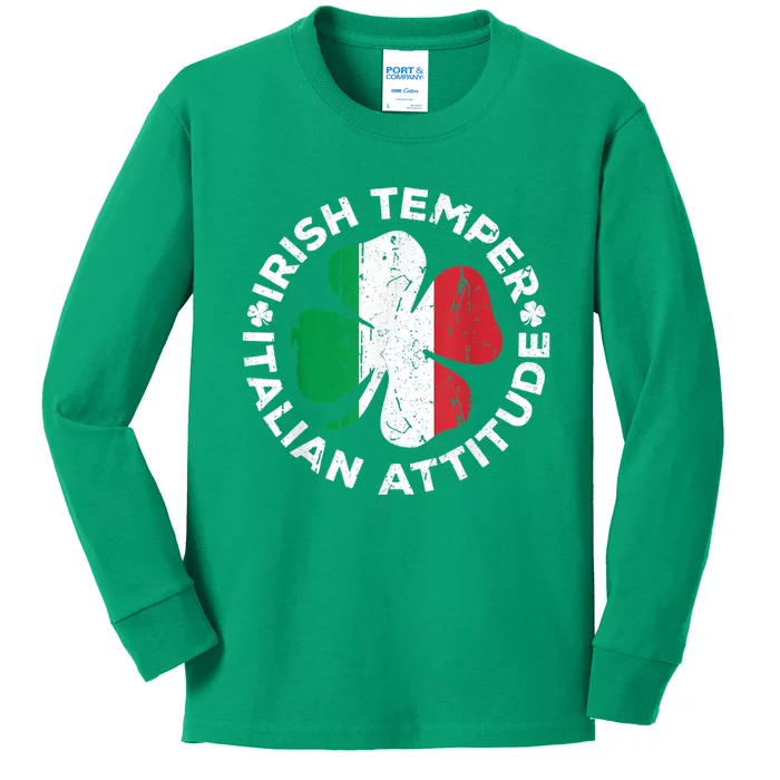 Irish Temper Italian Attitude St Patrick's Day Kids Long Sleeve Shirt