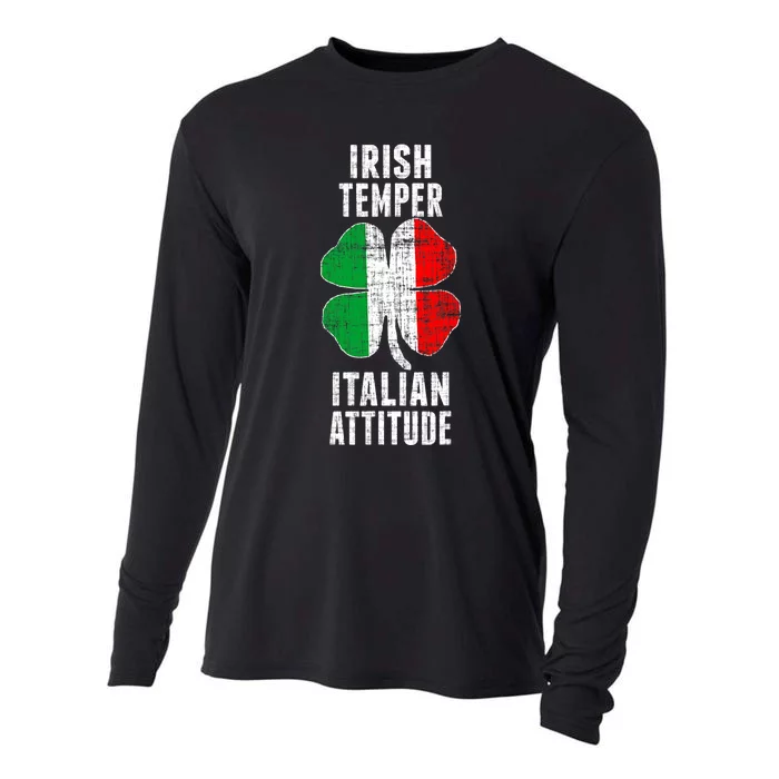 Irish Temper Italian Attitude St. Patricks Shamrock Cooling Performance Long Sleeve Crew