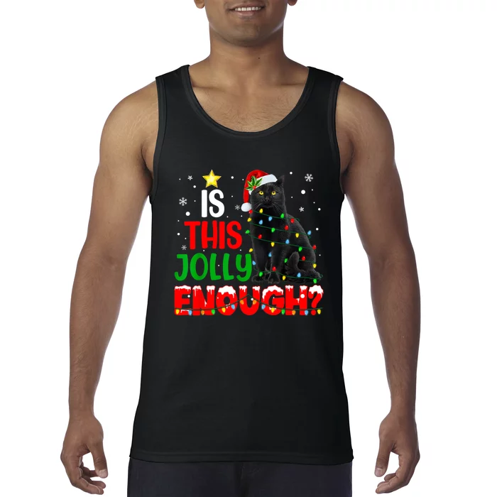 Is This Jolly Enough Funny Cat Xmas Tree Tank Top