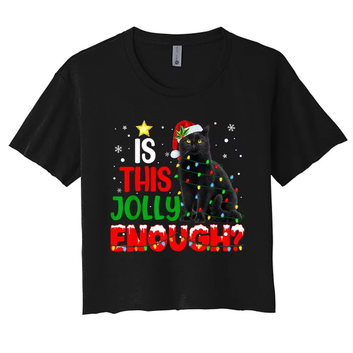 Is This Jolly Enough Funny Cat Xmas Tree Women's Crop Top Tee