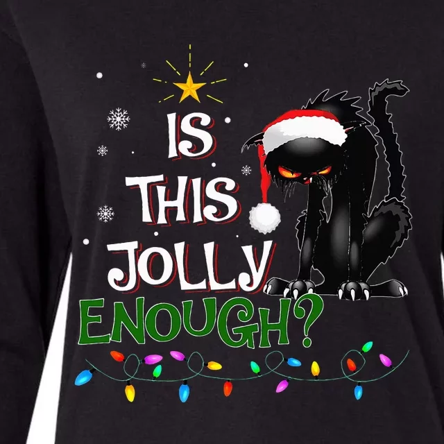 Is This Jolly Enough Noel Black Cat Pajama Xmas Womens Cotton Relaxed Long Sleeve T-Shirt