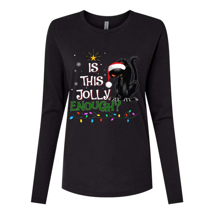 Is This Jolly Enough Noel Black Cat Pajama Xmas Womens Cotton Relaxed Long Sleeve T-Shirt