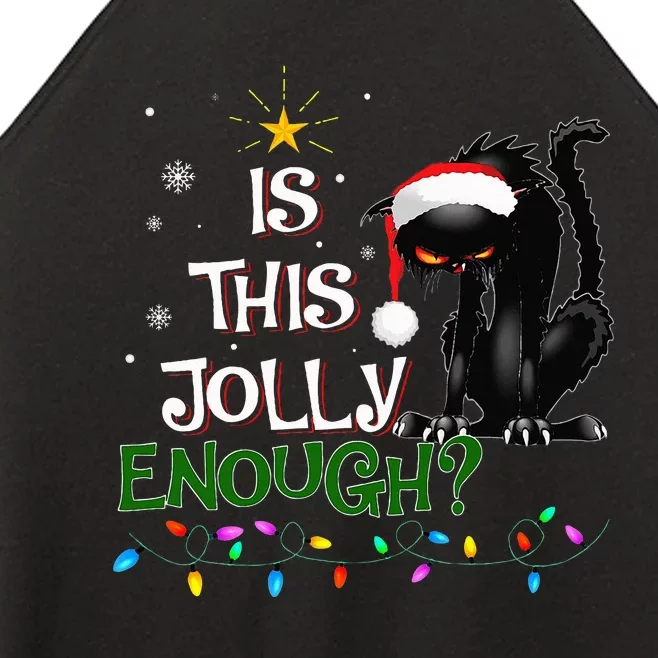 Is This Jolly Enough Noel Black Cat Pajama Xmas Women’s Perfect Tri Rocker Tank