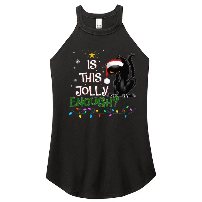 Is This Jolly Enough Noel Black Cat Pajama Xmas Women’s Perfect Tri Rocker Tank