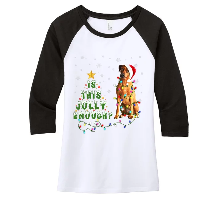 Is This Jolly Enough Rhodesian Ridgeback Dog Light Christmas Women's Tri-Blend 3/4-Sleeve Raglan Shirt