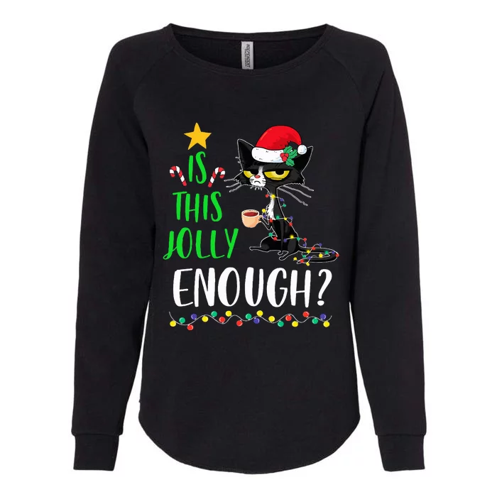 Is This Jolly Enough Black Cat Merry Christmas Tree Lights Womens California Wash Sweatshirt