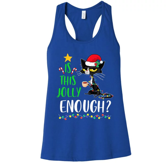 Is This Jolly Enough Black Cat Merry Christmas Tree Lights Women's Racerback Tank