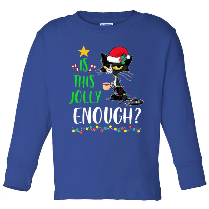 Is This Jolly Enough Black Cat Merry Christmas Tree Lights Toddler Long Sleeve Shirt