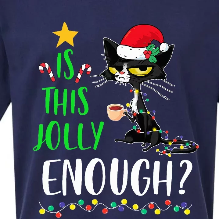 Is This Jolly Enough Black Cat Merry Christmas Tree Lights Sueded Cloud Jersey T-Shirt