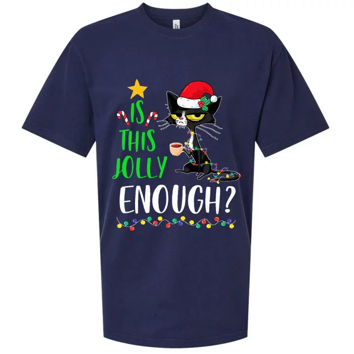 Is This Jolly Enough Black Cat Merry Christmas Tree Lights Sueded Cloud Jersey T-Shirt