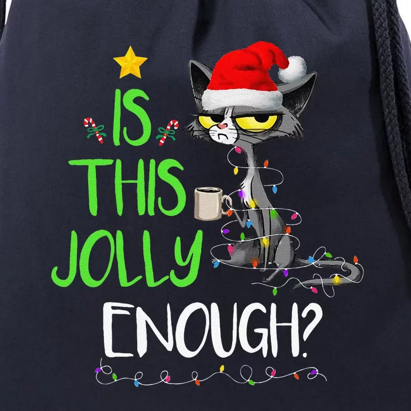 Is This Jolly Enough Black Cat Merry Christmas Tree Lights Drawstring Bag