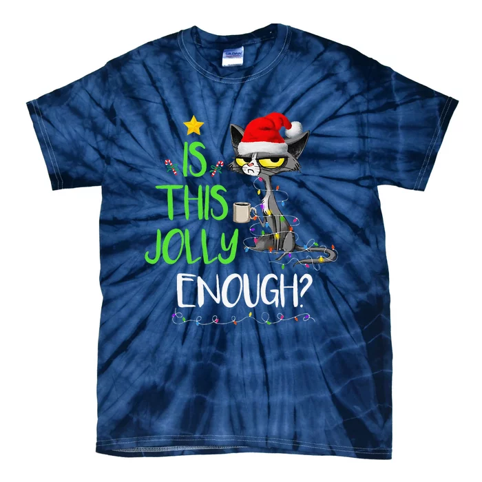 Is This Jolly Enough Black Cat Merry Christmas Tree Lights Tie-Dye T-Shirt