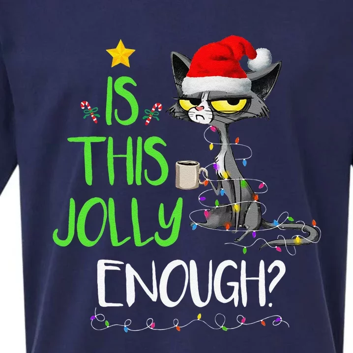 Is This Jolly Enough Black Cat Merry Christmas Tree Lights Sueded Cloud Jersey T-Shirt