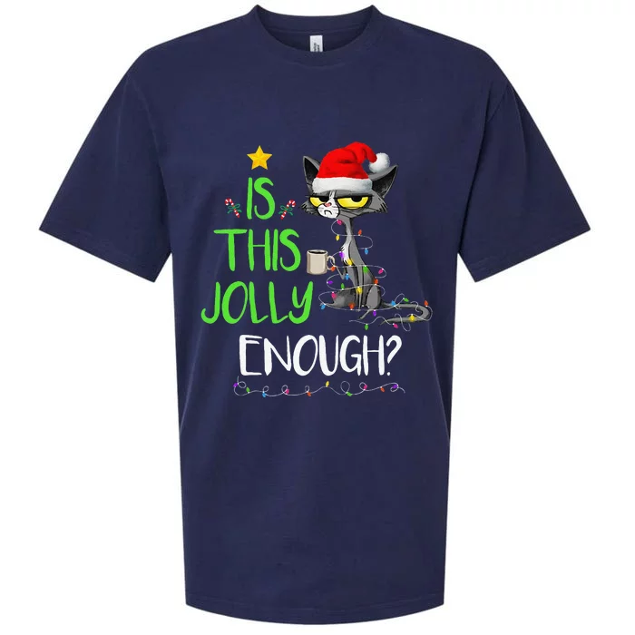 Is This Jolly Enough Black Cat Merry Christmas Tree Lights Sueded Cloud Jersey T-Shirt