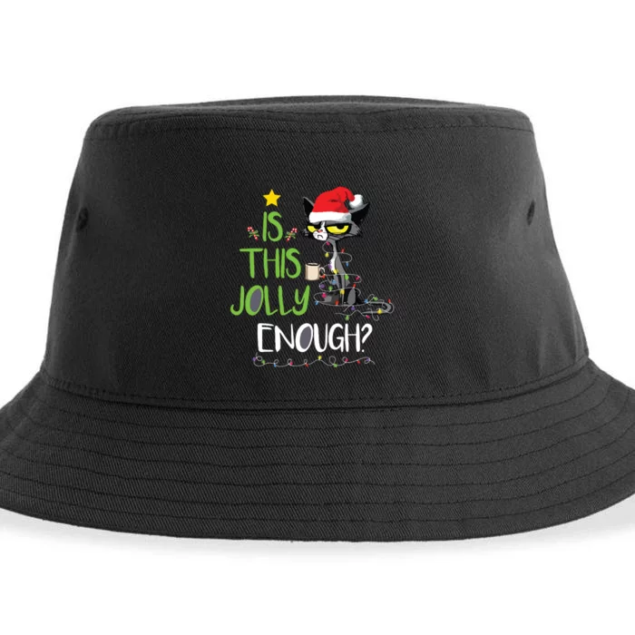 Is This Jolly Enough Black Cat Merry Christmas Tree Lights Sustainable Bucket Hat