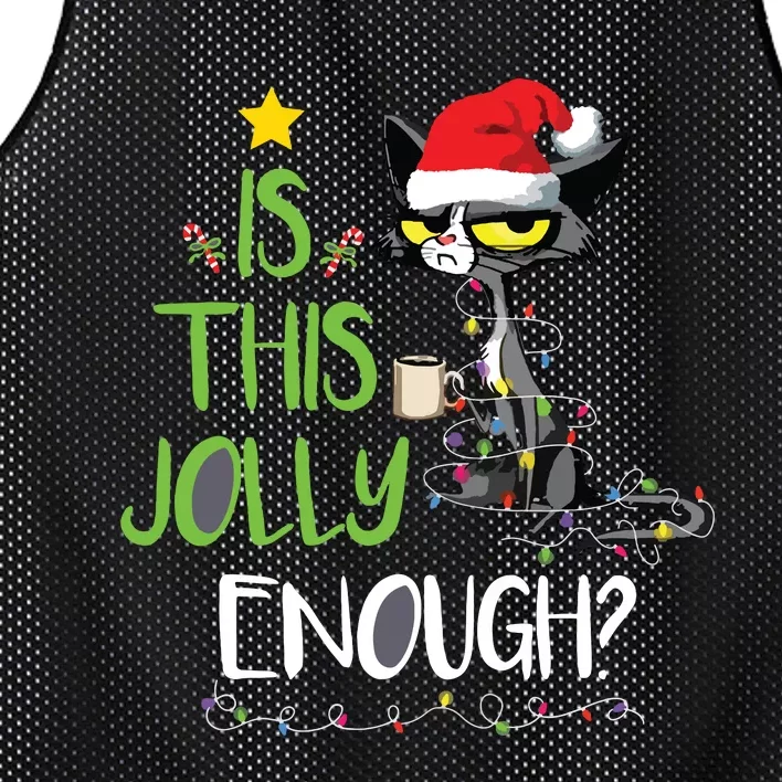 Is This Jolly Enough Black Cat Merry Christmas Tree Lights Mesh Reversible Basketball Jersey Tank