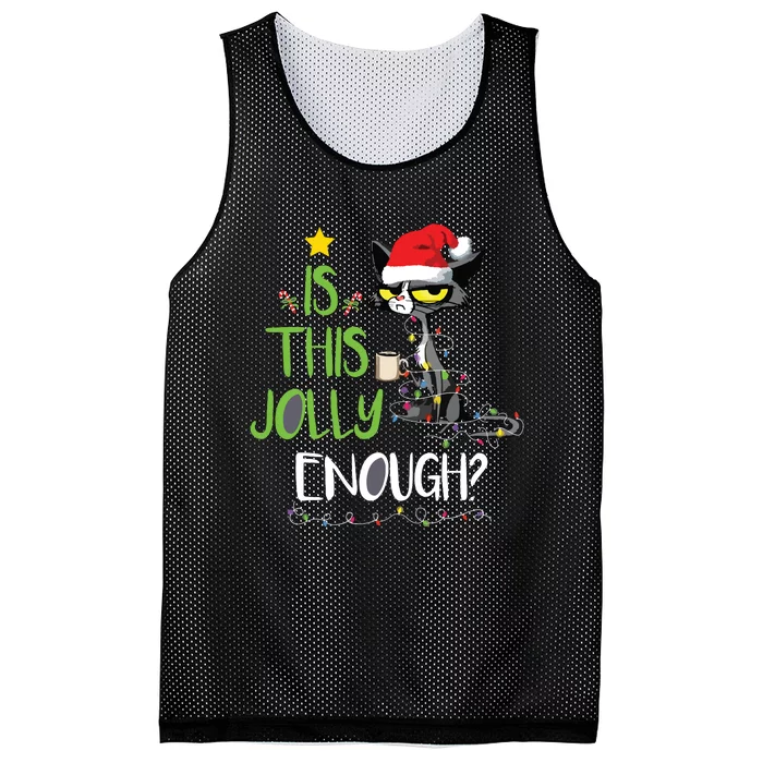 Is This Jolly Enough Black Cat Merry Christmas Tree Lights Mesh Reversible Basketball Jersey Tank