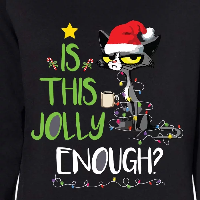 Is This Jolly Enough Black Cat Merry Christmas Tree Lights Womens California Wash Sweatshirt