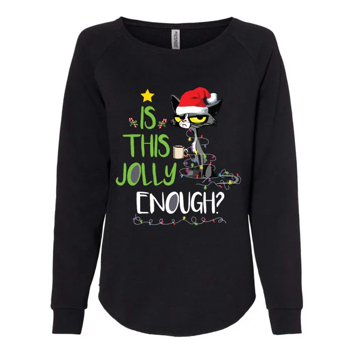 Is This Jolly Enough Black Cat Merry Christmas Tree Lights Womens California Wash Sweatshirt