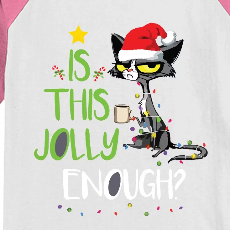 Is This Jolly Enough Black Cat Merry Christmas Tree Lights Kids Colorblock Raglan Jersey