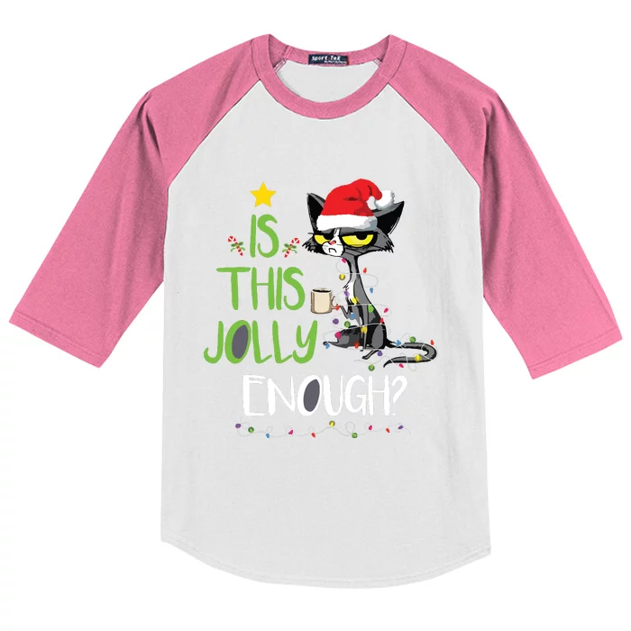 Is This Jolly Enough Black Cat Merry Christmas Tree Lights Kids Colorblock Raglan Jersey