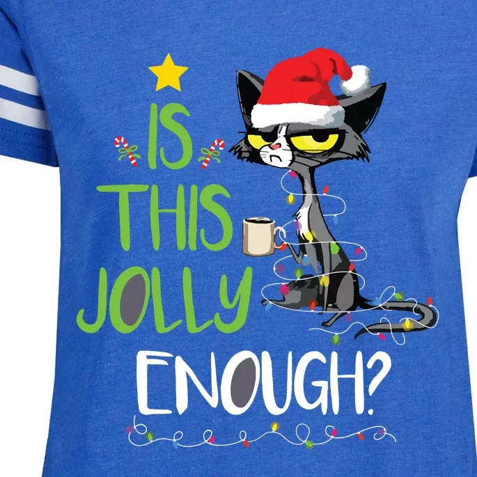 Is This Jolly Enough Black Cat Merry Christmas Tree Lights Enza Ladies Jersey Football T-Shirt