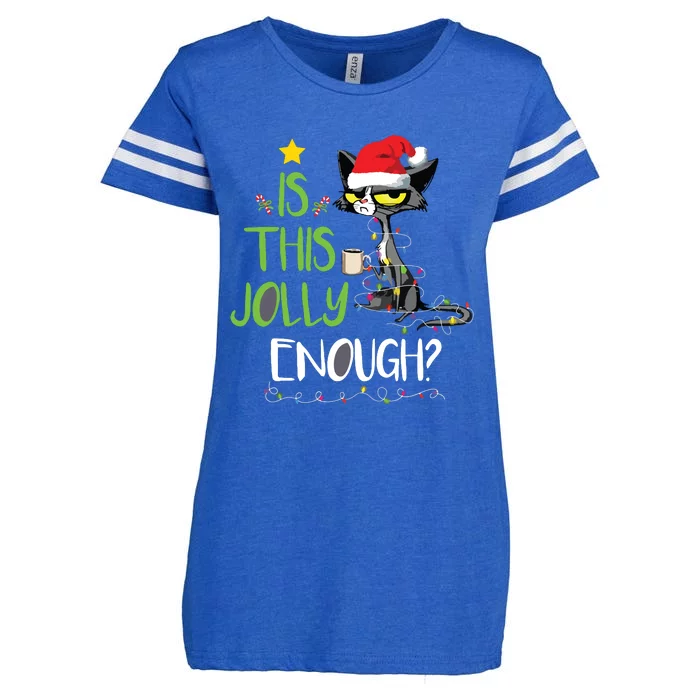 Is This Jolly Enough Black Cat Merry Christmas Tree Lights Enza Ladies Jersey Football T-Shirt