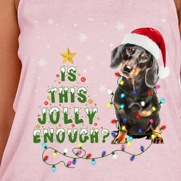 Is This Jolly Enough Santa Dachshund Light Christmas Women's Knotted Racerback Tank