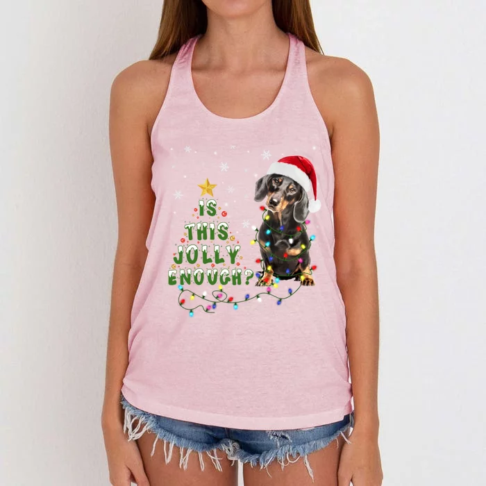 Is This Jolly Enough Santa Dachshund Light Christmas Women's Knotted Racerback Tank