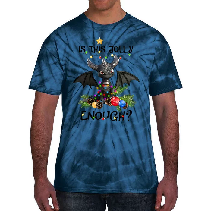 Is This Jolly Enough Christmas Dragon Xmas Holidays Tie-Dye T-Shirt