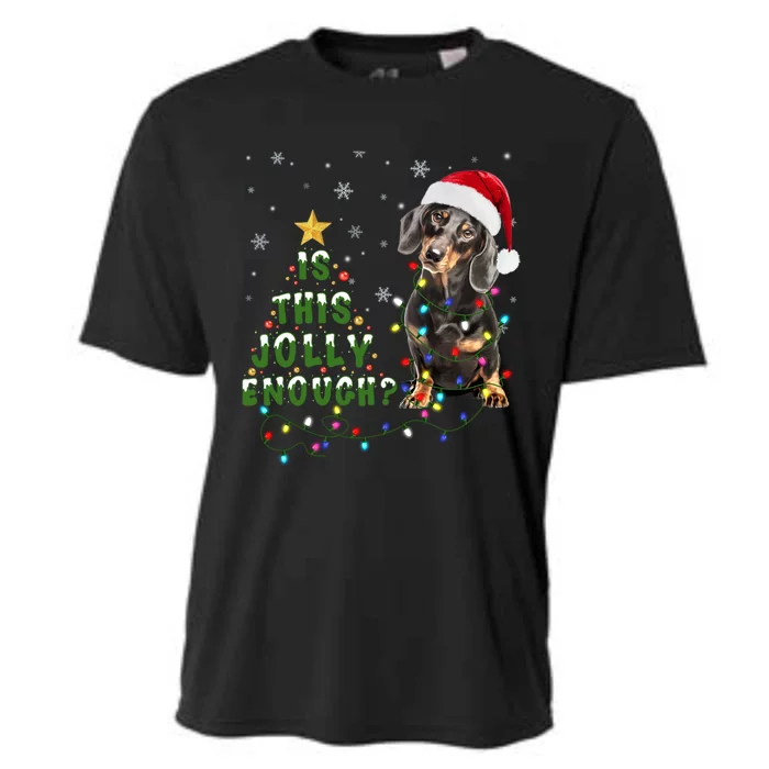 Is This Jolly Enough Santa Dachshund Light Christmas Gift Cooling Performance Crew T-Shirt