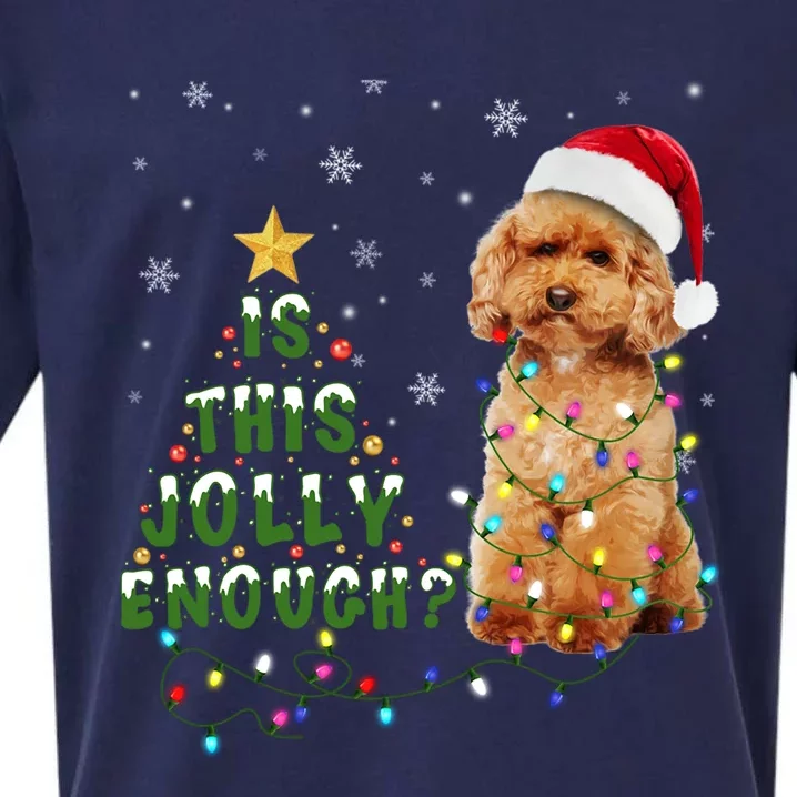 Is This Jolly Enough Santa Poodle Light Christmas Gift Sueded Cloud Jersey T-Shirt