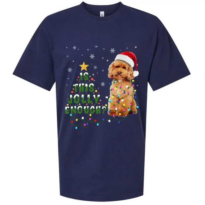 Is This Jolly Enough Santa Poodle Light Christmas Gift Sueded Cloud Jersey T-Shirt