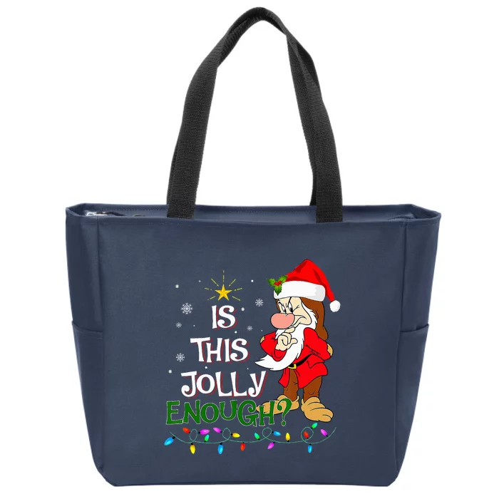 Is This Jolly Enough Grumpy Elf Pajama Christmas Lights Zip Tote Bag