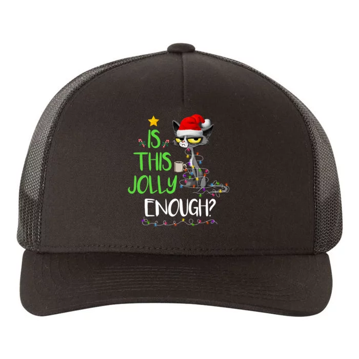 Is This Jolly Enough Black Cat Merry Christmas Tree Lights Long Sleeve Yupoong Adult 5-Panel Trucker Hat