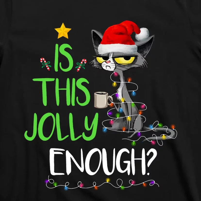 Is This Jolly Enough Black Cat Merry Christmas Tree Lights Long Sleeve T-Shirt