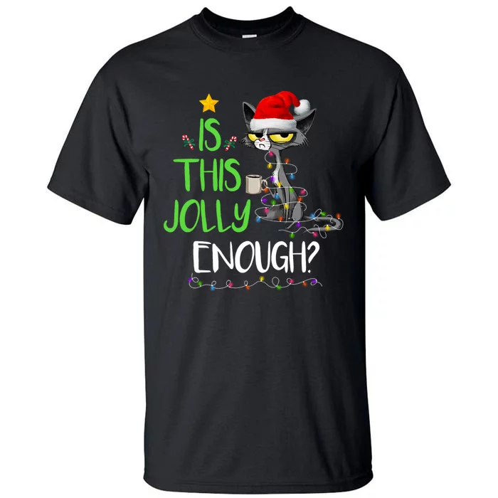 Is This Jolly Enough Black Cat Merry Christmas Tree Lights Long Sleeve Tall T-Shirt