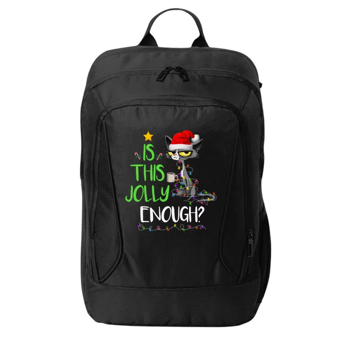 Is This Jolly Enough Black Cat Merry Christmas Tree Lights Long Sleeve City Backpack