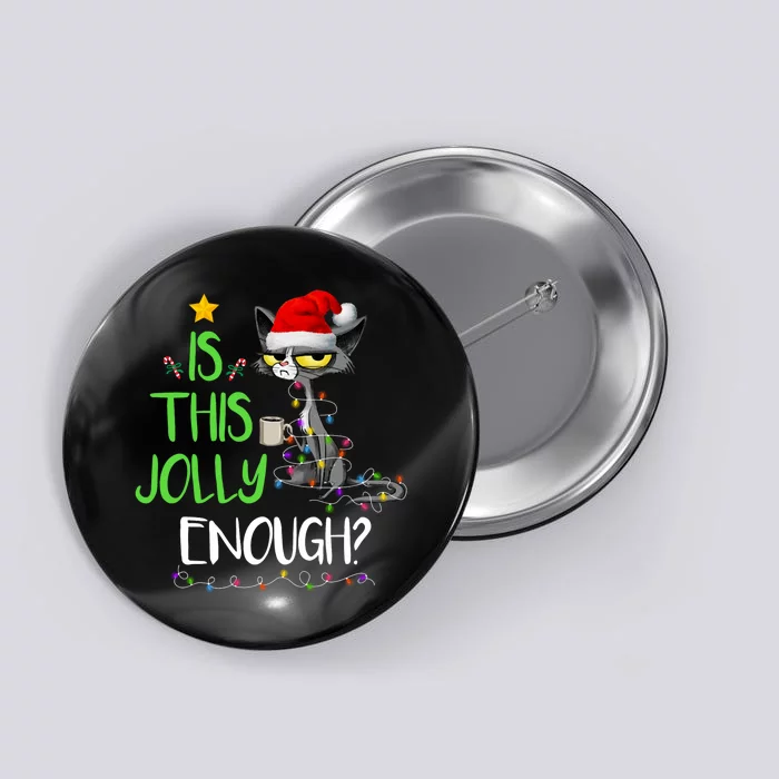 Is This Jolly Enough Black Cat Merry Christmas Tree Lights Long Sleeve Button